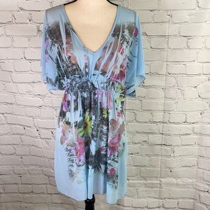 Beach Coverup Sheer with Tropical Print